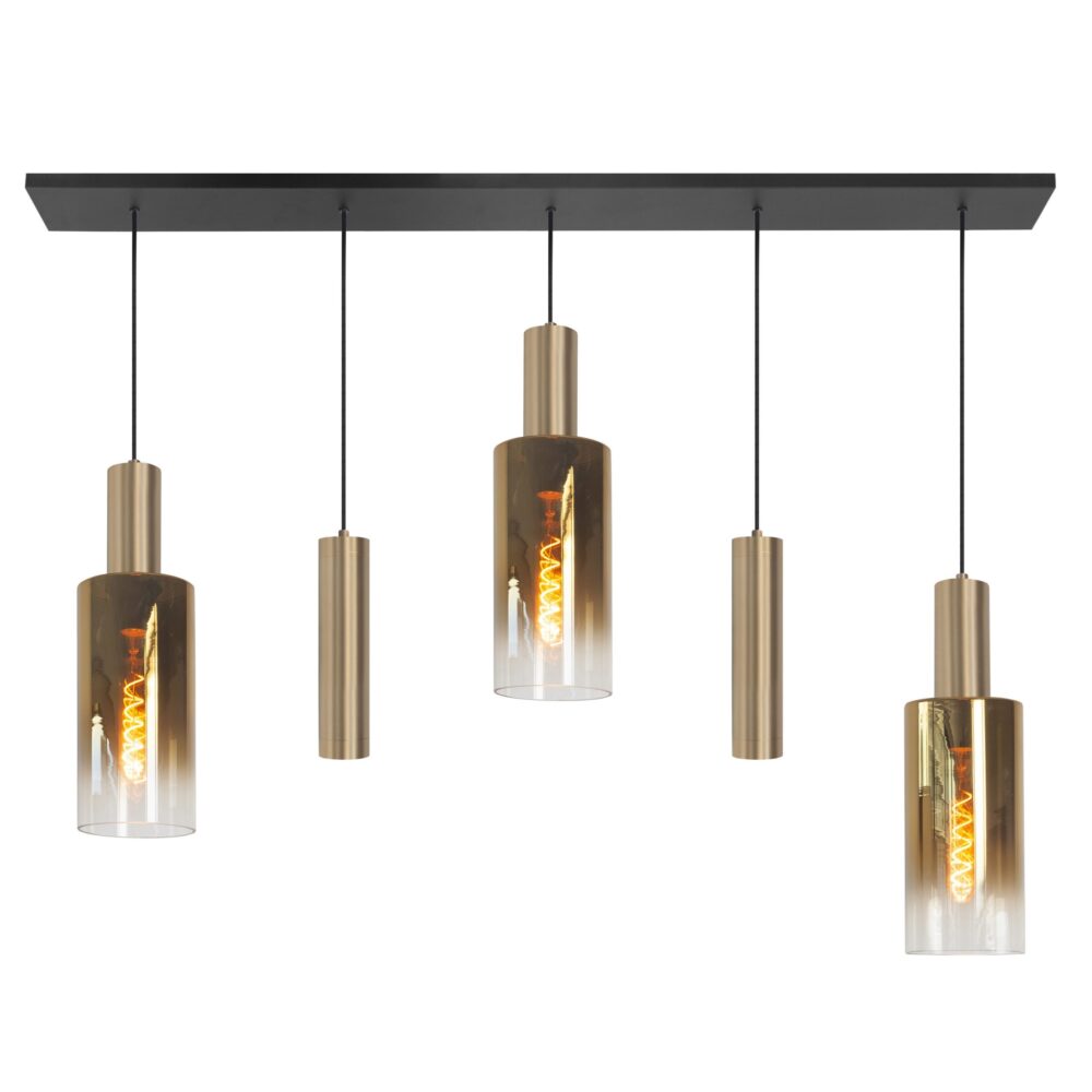highlight hanglamp semi goud glas met langwerpige kokers - GU10 en E27 fitting