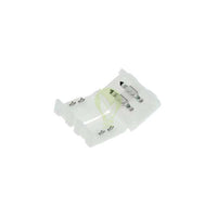 Transparante LED strip connector 2-pins voor 8mm brede enkelkleurige LED strips, bovenaanzicht.