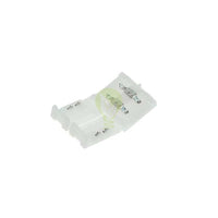 LED strip connector 2-pins 10mm hoekstuk – schuin bovenaanzicht van witte kunststof LED strip hoekverbinder met metalen contacten voor het verbinden van twee LED strips in een hoek van 90 graden.