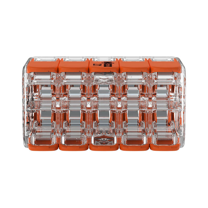 Transparante en oranje massagefoamroller met een structuur van harde nopjes, vooraanzicht op een witte achtergrond.